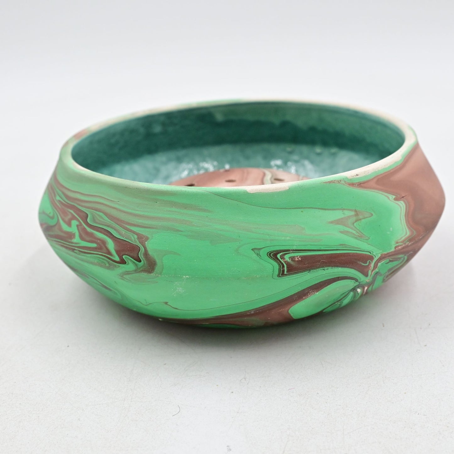 Garden of the Gods Swirl Pottery Bowl W/ Flower Stem Holder Vintage
