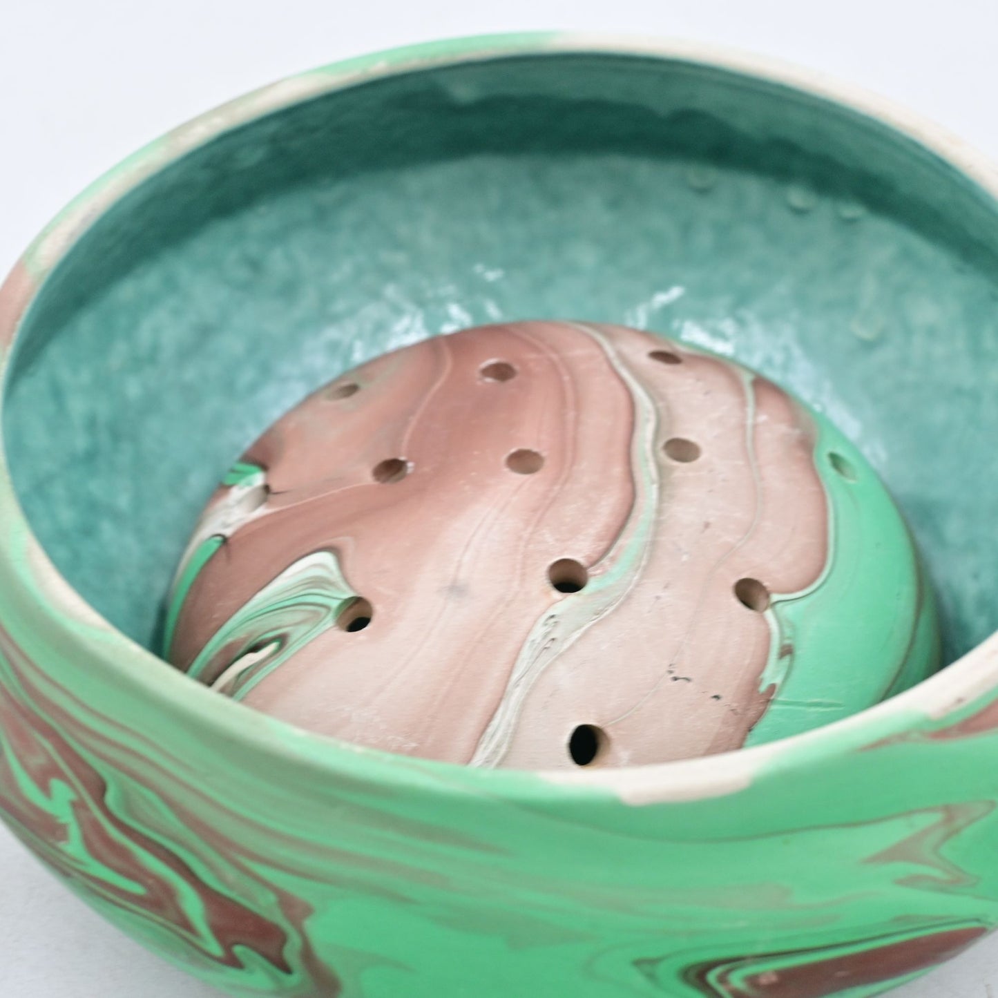 Garden of the Gods Swirl Pottery Bowl W/ Flower Stem Holder Vintage