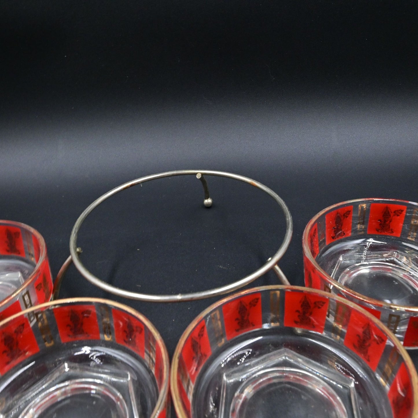 Jeannette Glass Thai Goddess Red and Gold Serving Bowl Set Of 5