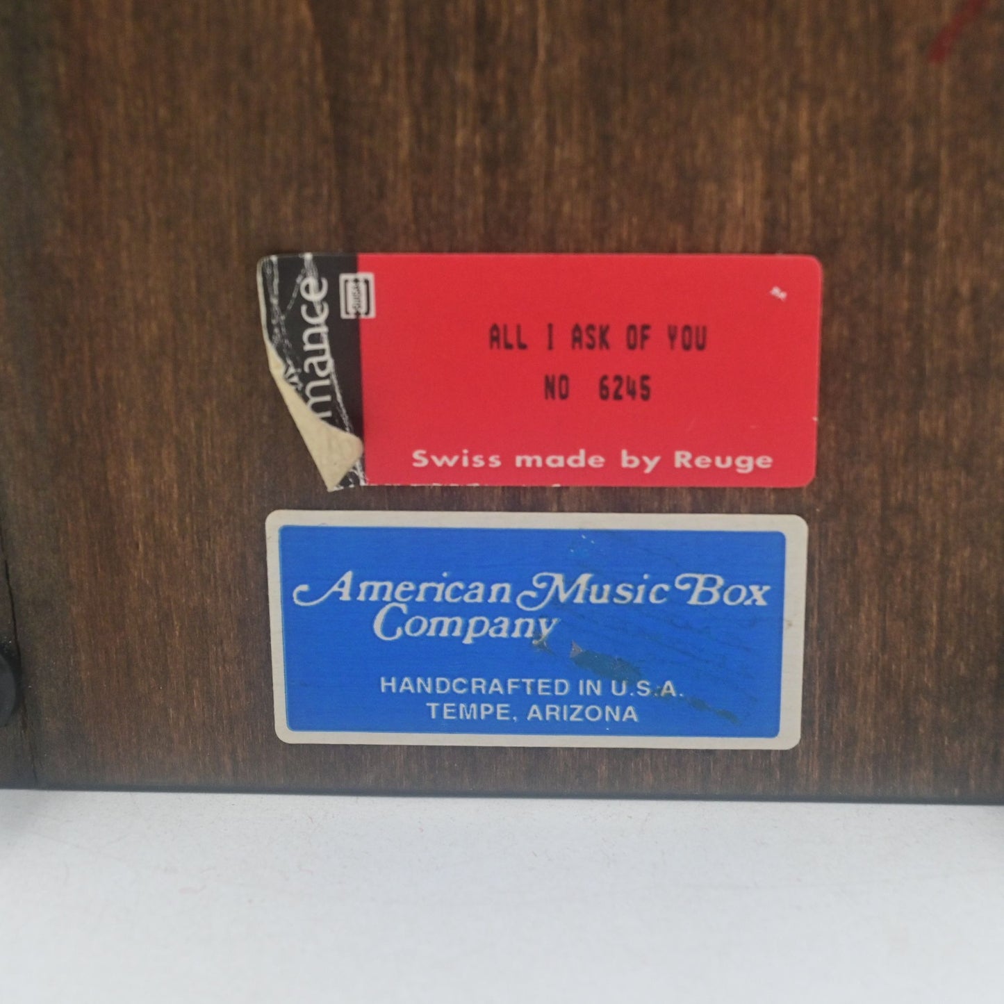 American Music Box Company Reuge Swiss All I Ask Of You Trinket Music Box