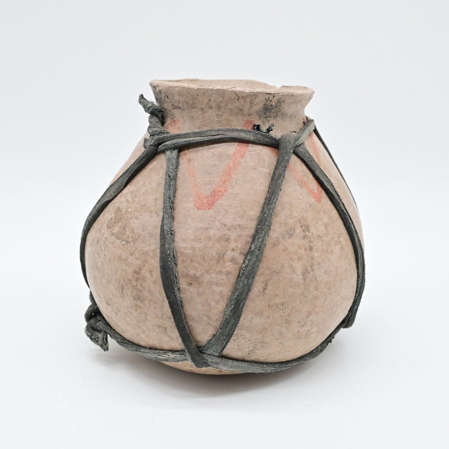 Tarahumara Clay Handmade Rawhide Wrapped Pottery Water Vase