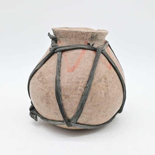 Tarahumara Clay Handmade Rawhide Wrapped Pottery Water Vase