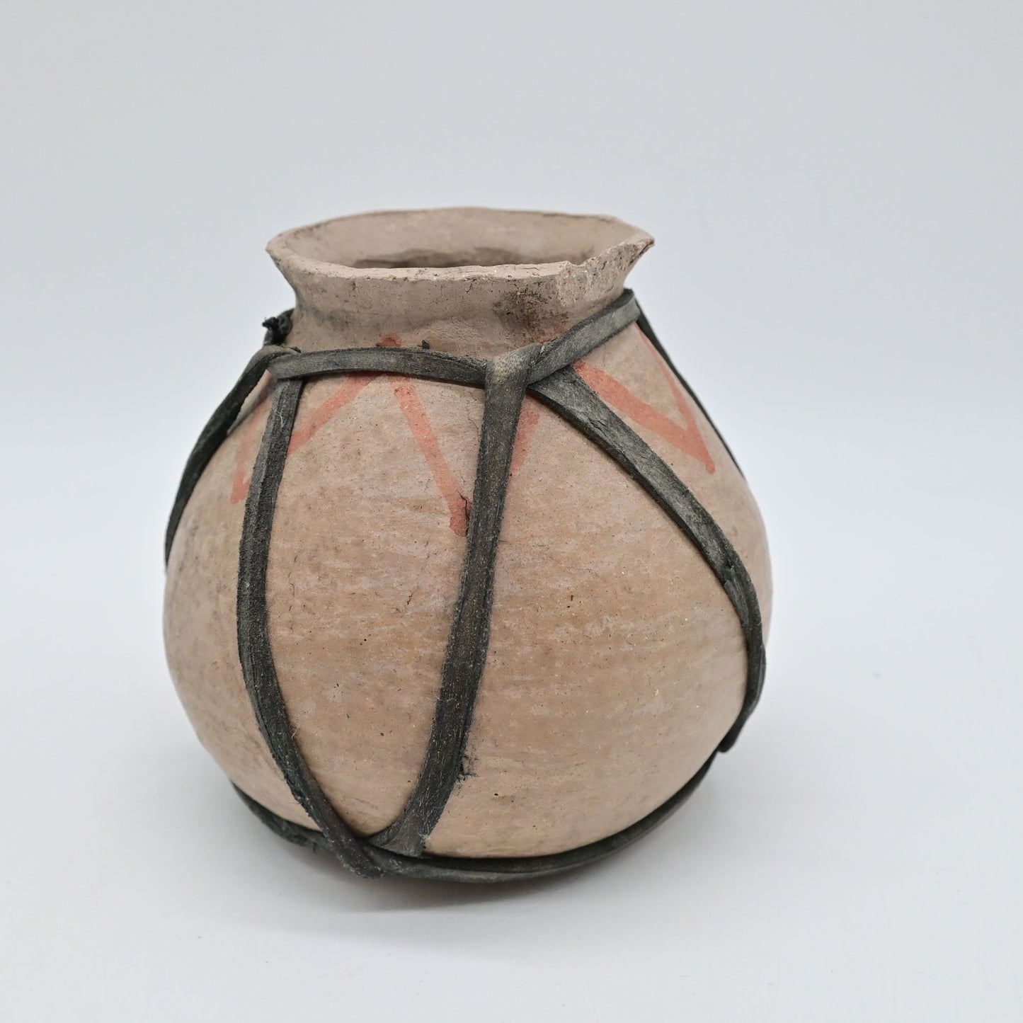 Tarahumara Clay Handmade Rawhide Wrapped Pottery Water Vase