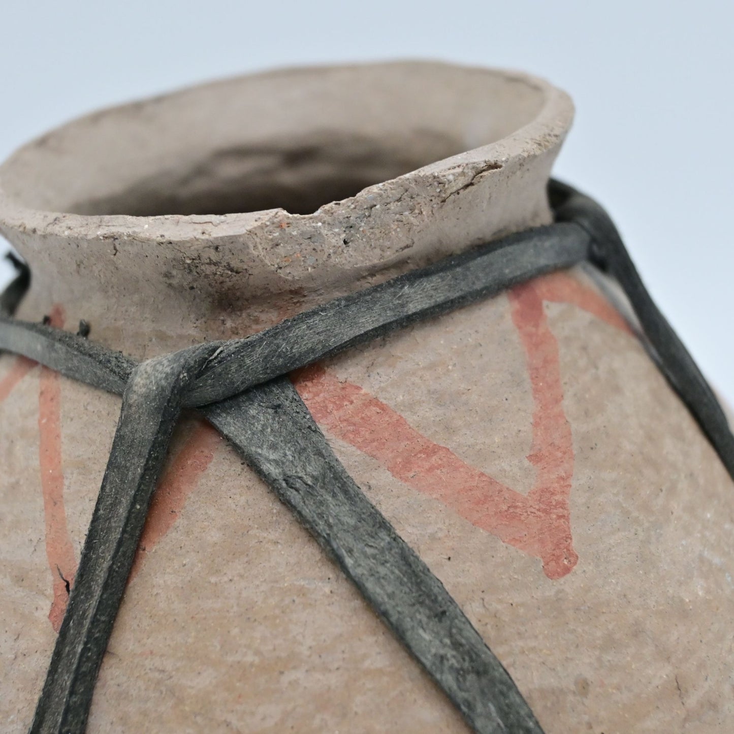 Tarahumara Clay Handmade Rawhide Wrapped Pottery Water Vase