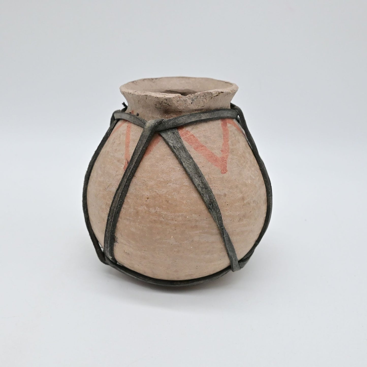 Tarahumara Clay Handmade Rawhide Wrapped Pottery Water Vase