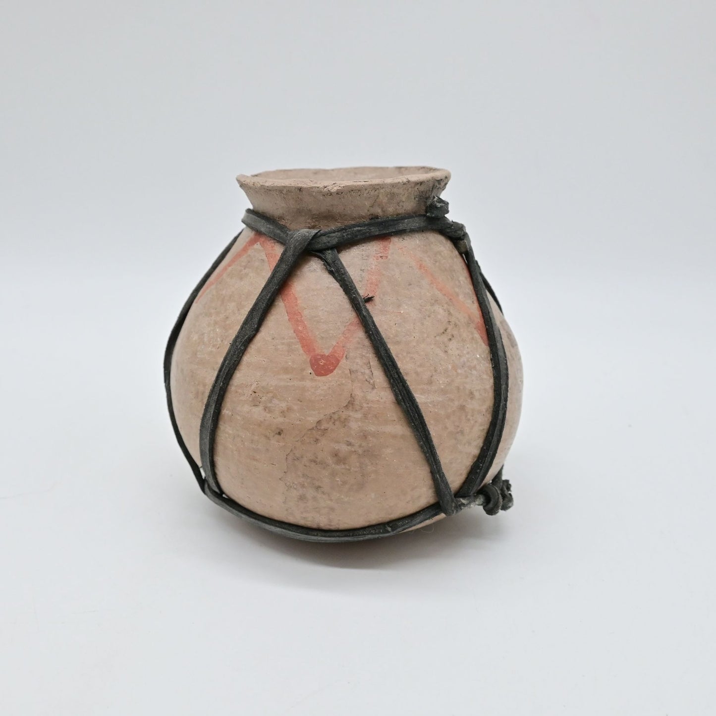 Tarahumara Clay Handmade Rawhide Wrapped Pottery Water Vase