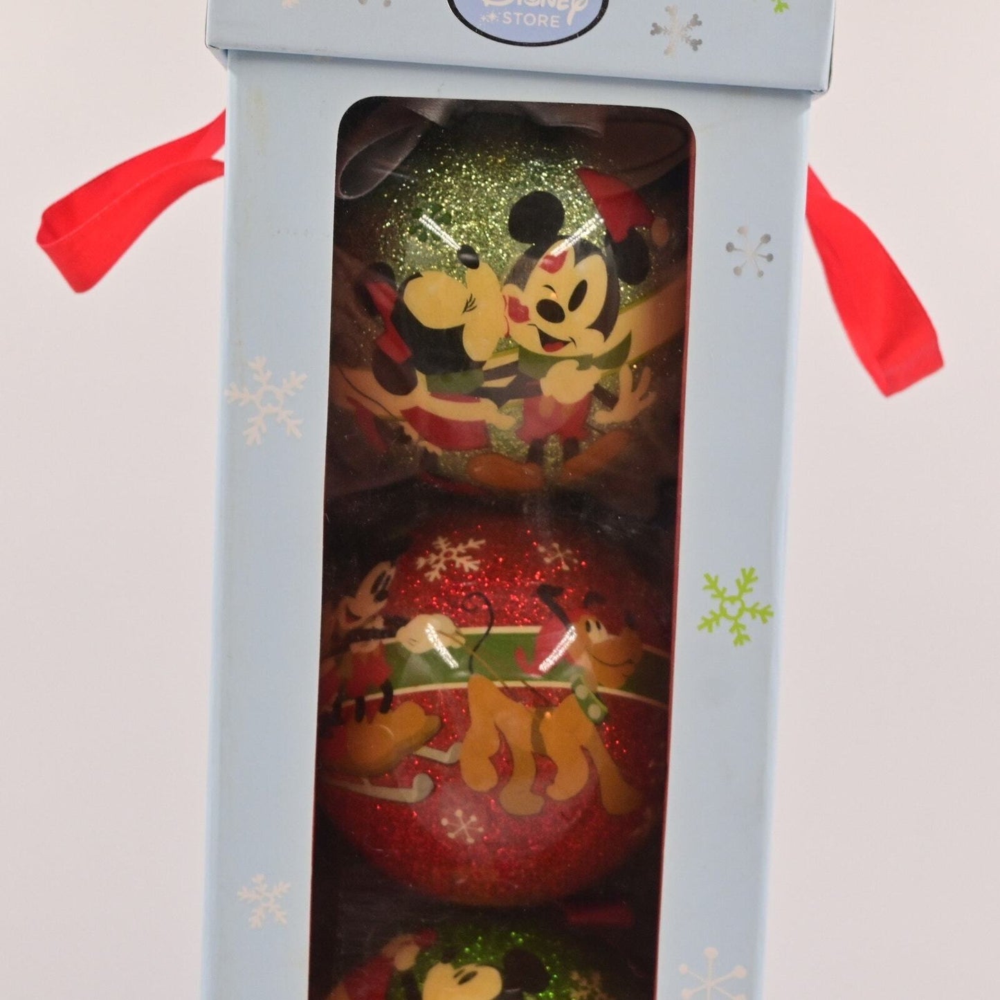 Disney Store Holiday Ornament Round Ball Set Of 7 Mikey Mouse, Pluto, Etc