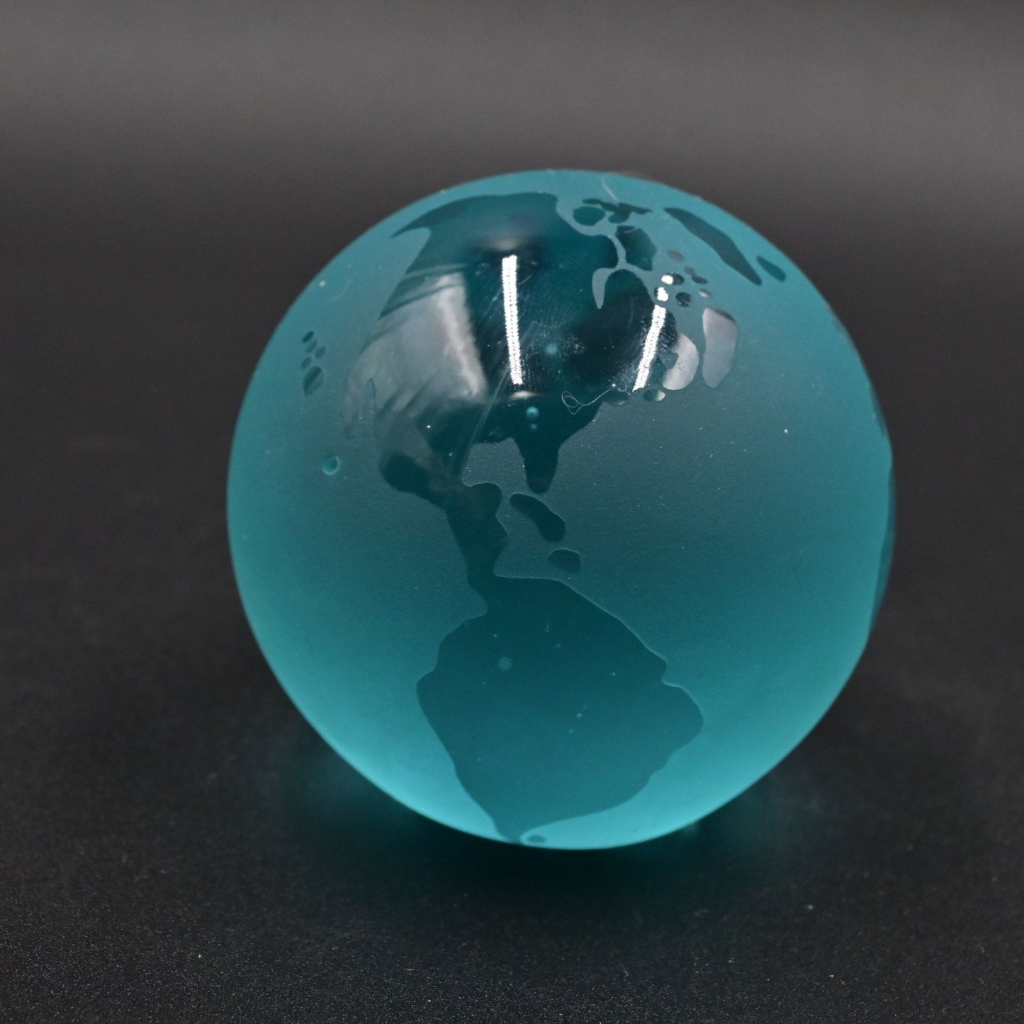World Globe Glass Paperweight Frosted Blue Vintage