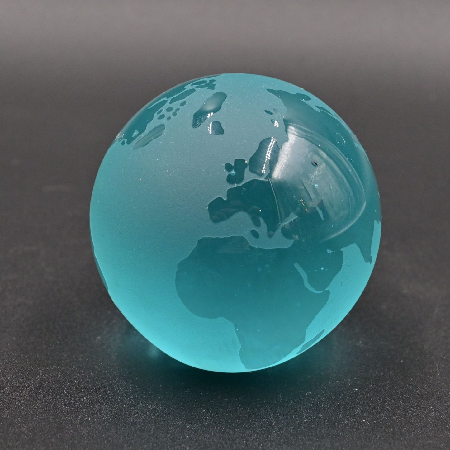 World Globe Glass Paperweight Frosted Blue Vintage