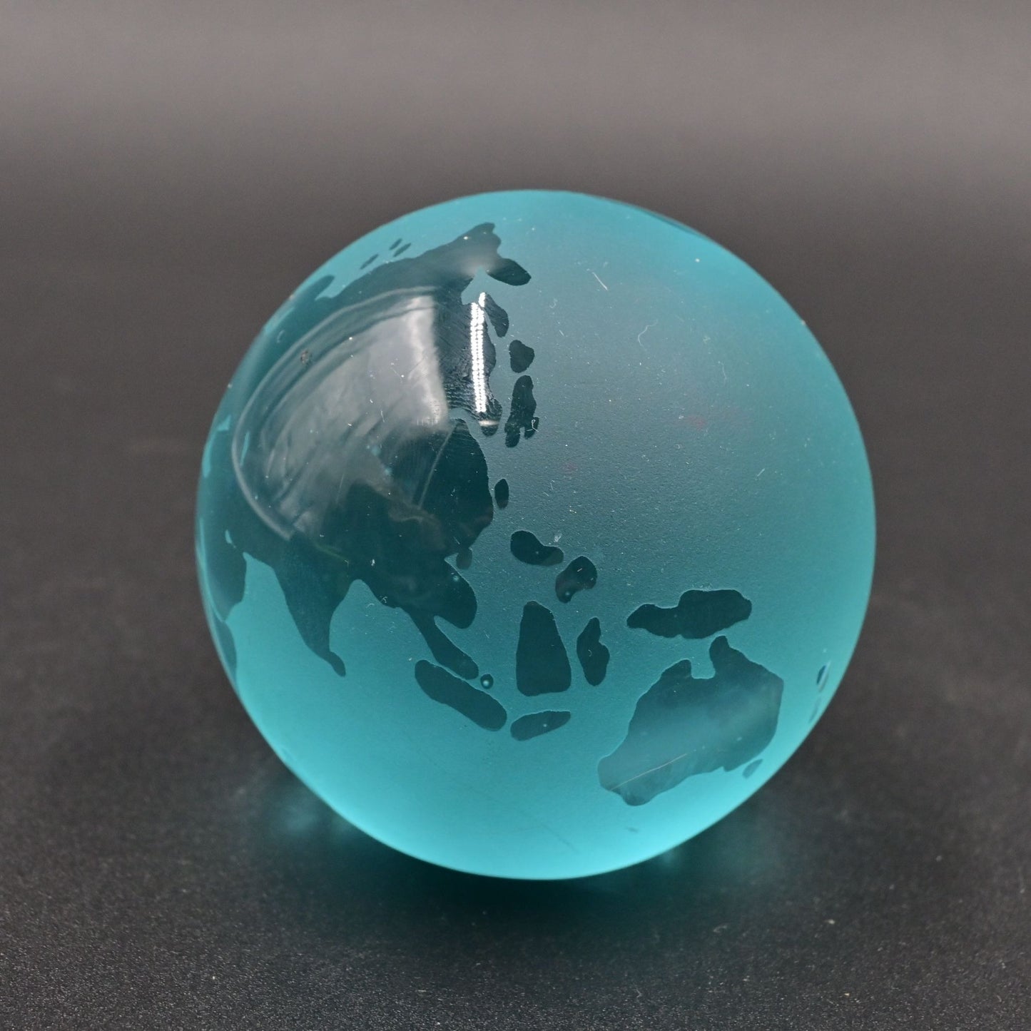 World Globe Glass Paperweight Frosted Blue Vintage
