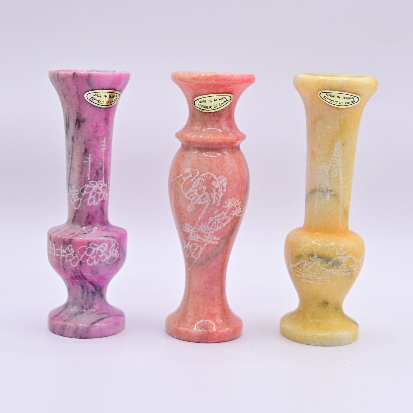 Marble Stone Bud Vases With Engraved Floral Design Bundle Of 3