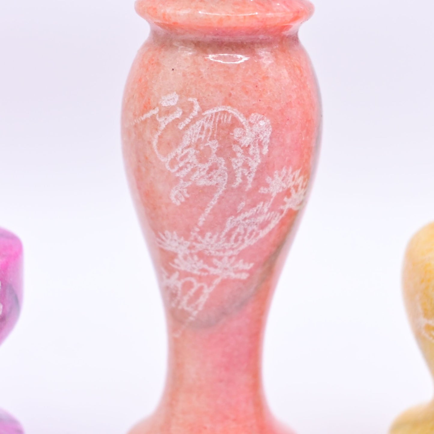 Marble Stone Bud Vases With Engraved Floral Design Bundle Of 3