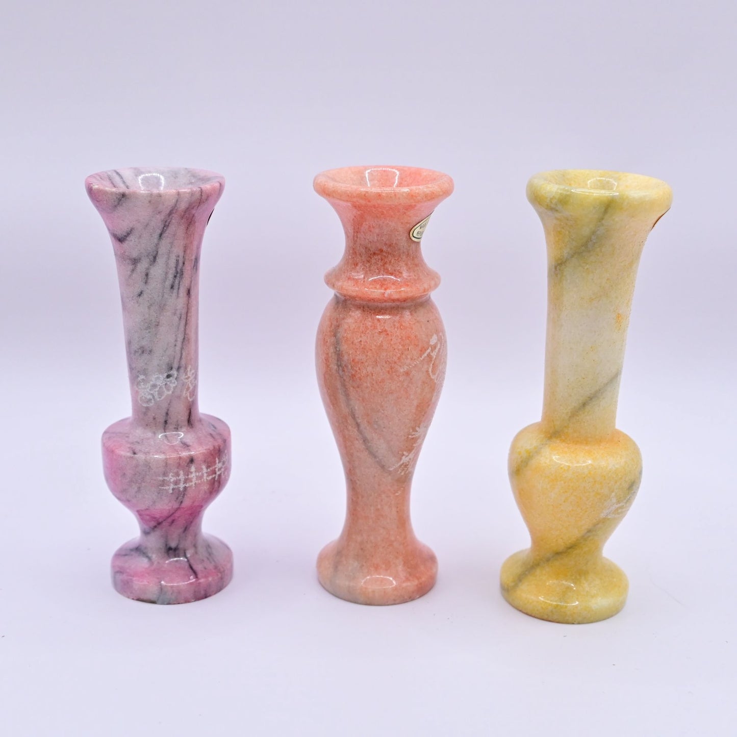 Marble Stone Bud Vases With Engraved Floral Design Bundle Of 3