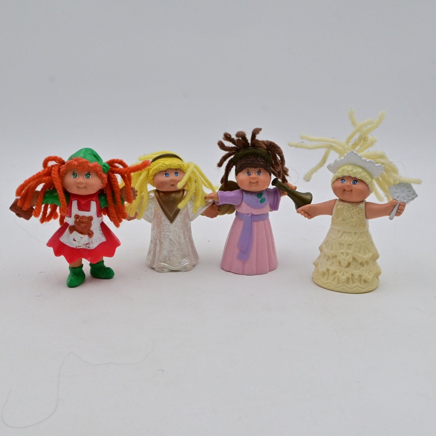 Set Of 4 Cabbage Patch Kids Christmas Angel Figurines With Yarn Hair