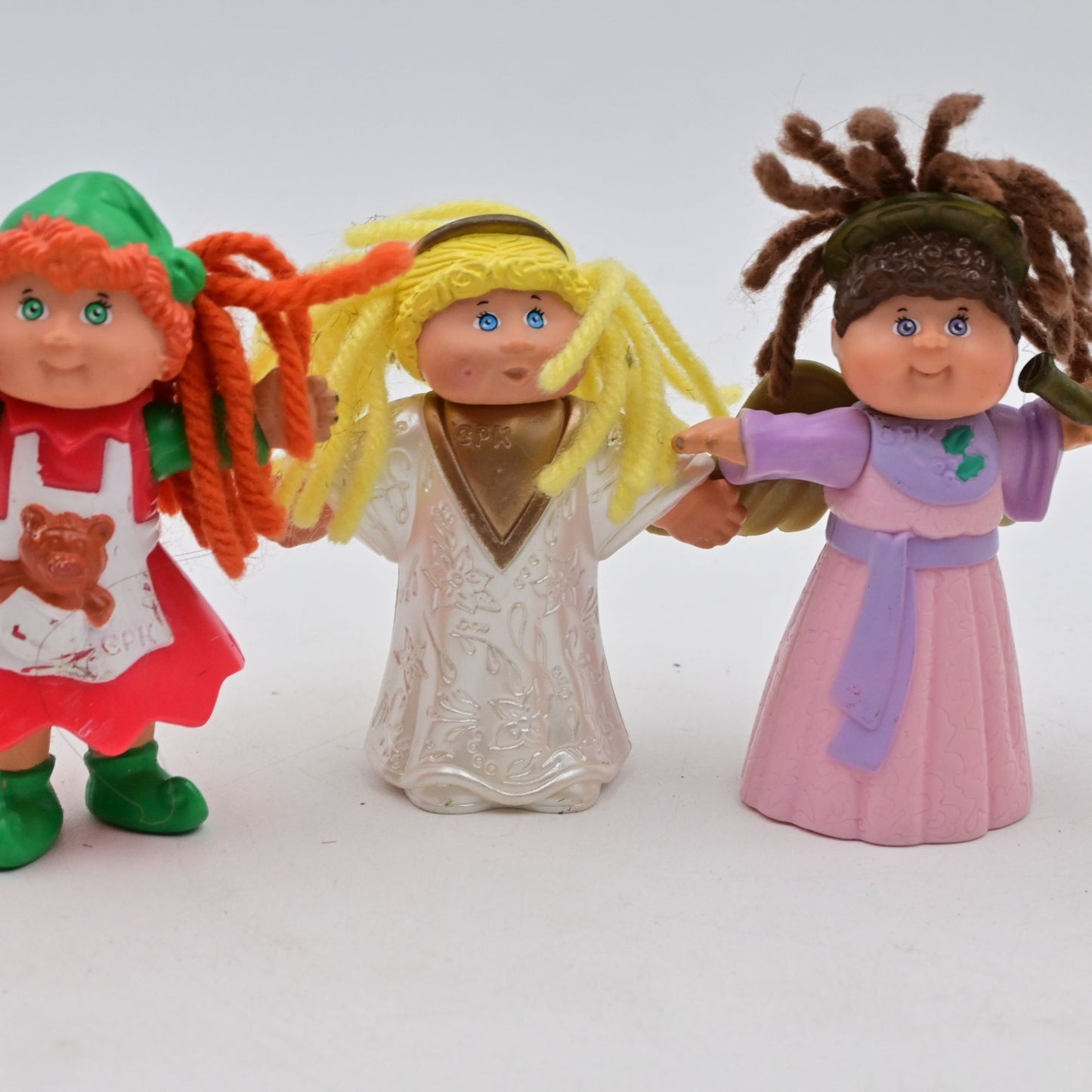 Set Of 4 Cabbage Patch Kids Christmas Angel Figurines With Yarn Hair