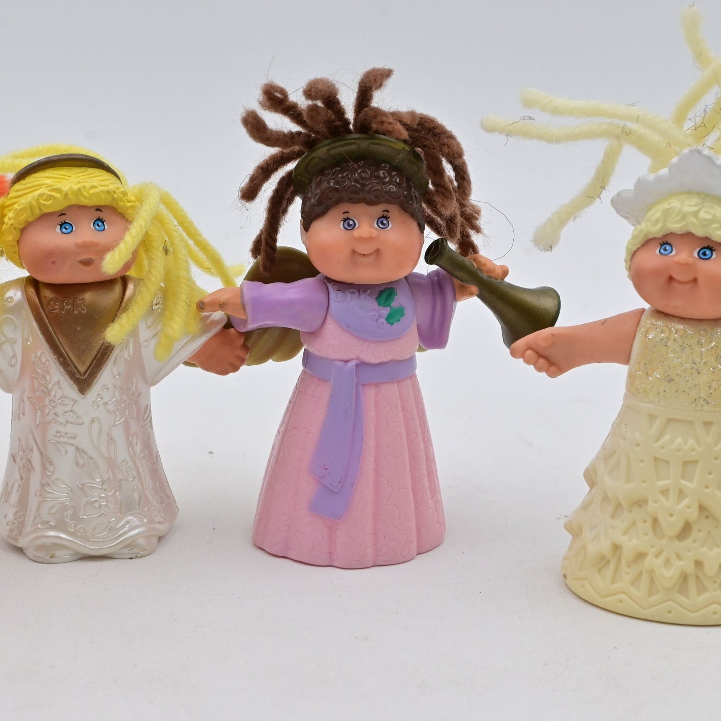 Set Of 4 Cabbage Patch Kids Christmas Angel Figurines With Yarn Hair
