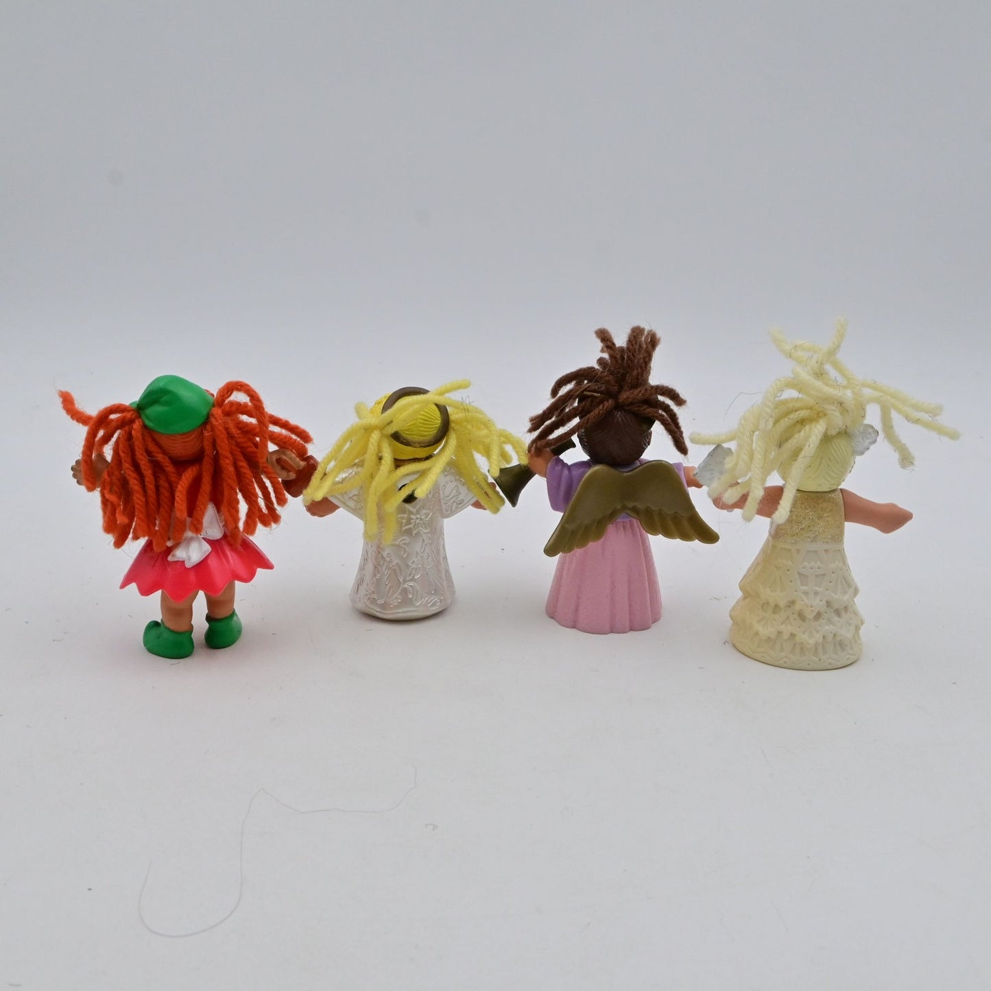 Set Of 4 Cabbage Patch Kids Christmas Angel Figurines With Yarn Hair
