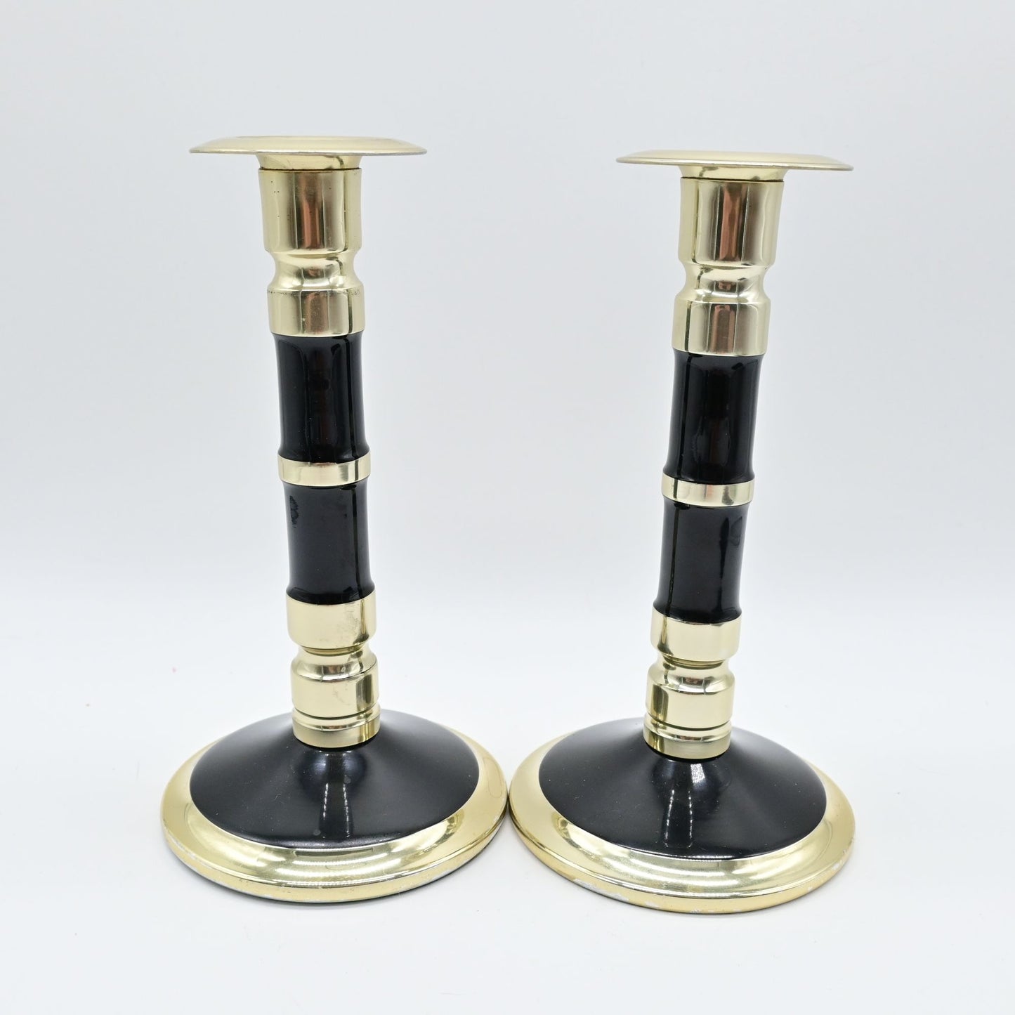 Vintage Silver and Black Enamel Candlestick Holders