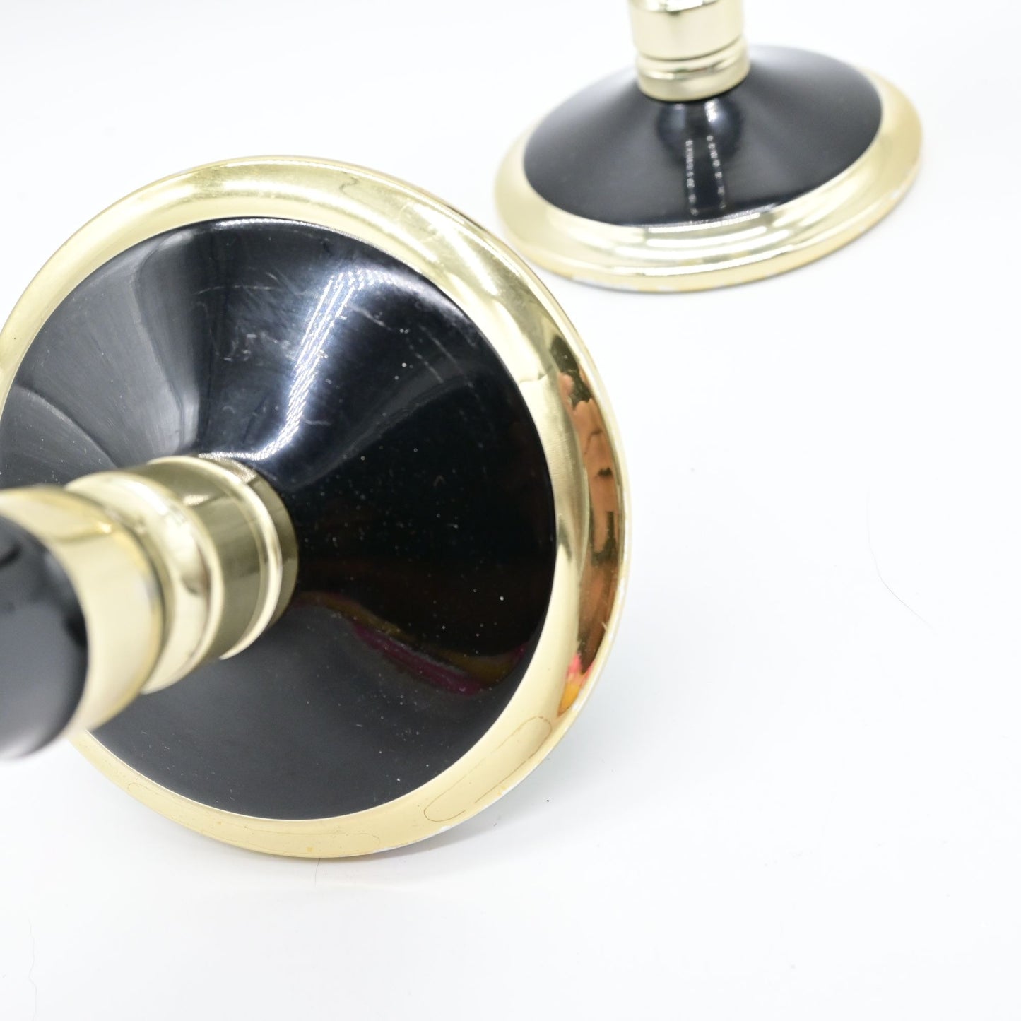 Vintage Silver and Black Enamel Candlestick Holders