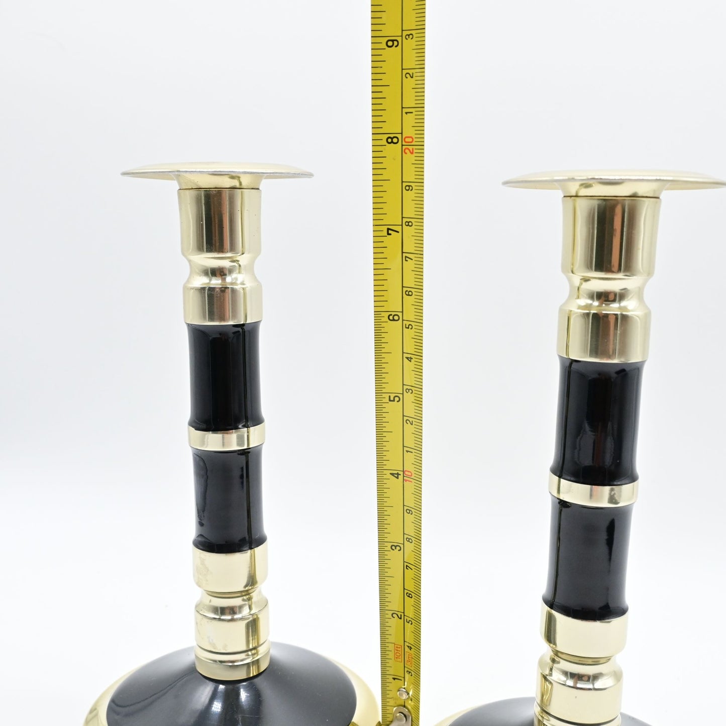 Vintage Silver and Black Enamel Candlestick Holders