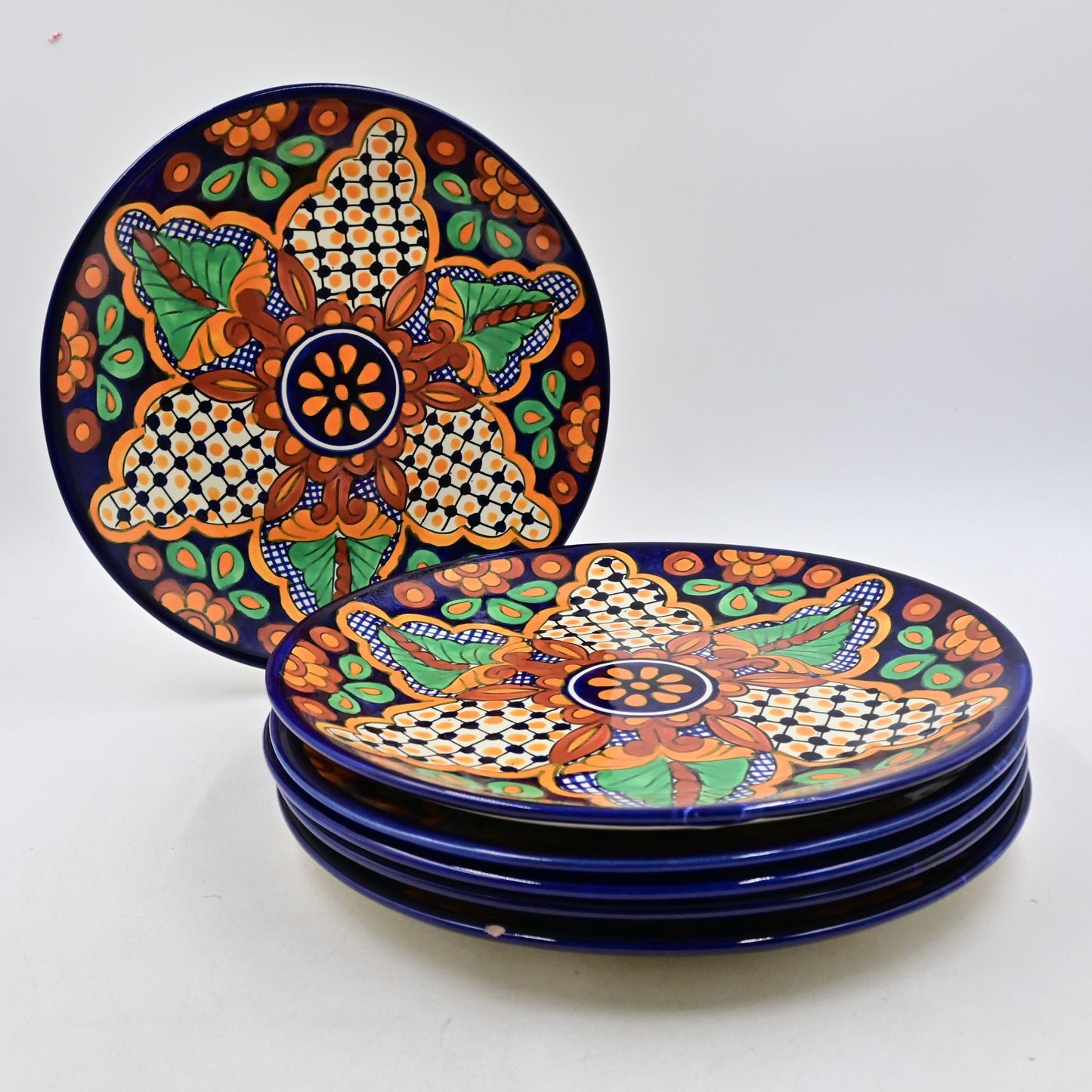 Mexican Talavera Pottery Dinner Plate Set Of 6 Signed JMB