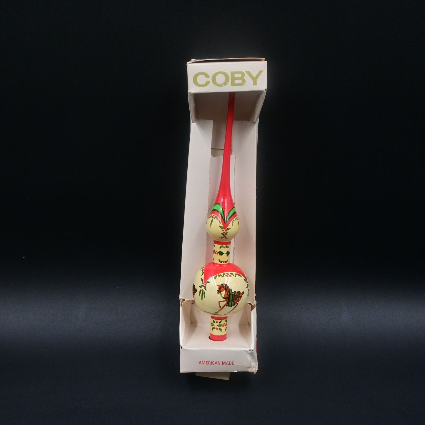 Coby Horse Painted Glass Tree Topper W/ Original Box Vintage