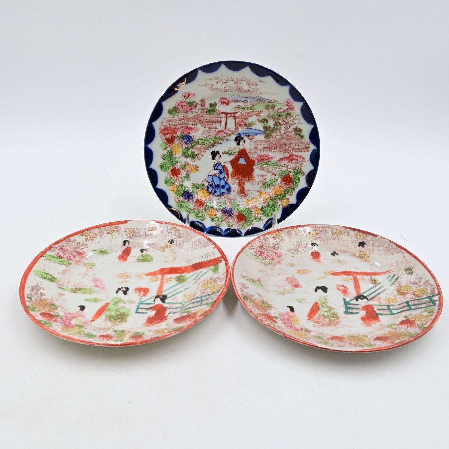 Geisha Girl Kutani ware Hand Painted Vintage Plate Japan Bundle Of 3