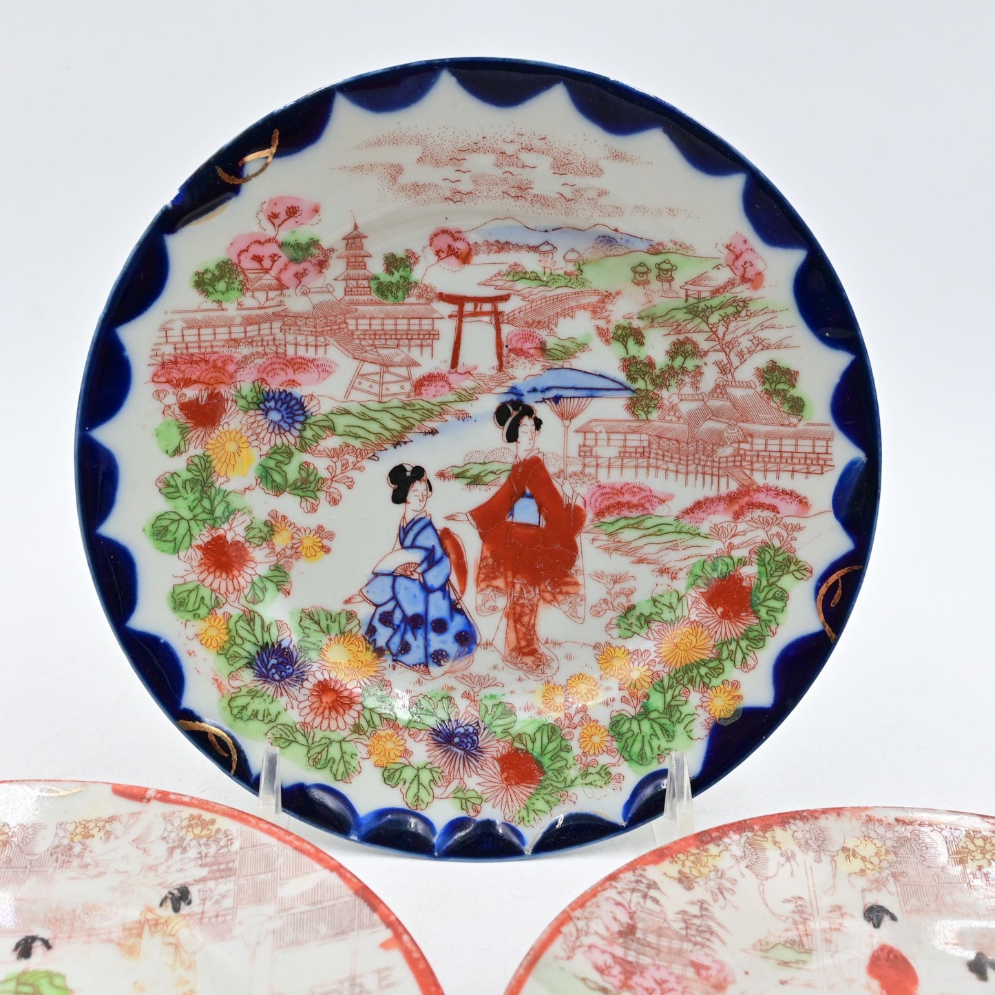 Geisha Girl Kutani ware Hand Painted Vintage Plate Japan Bundle Of 3