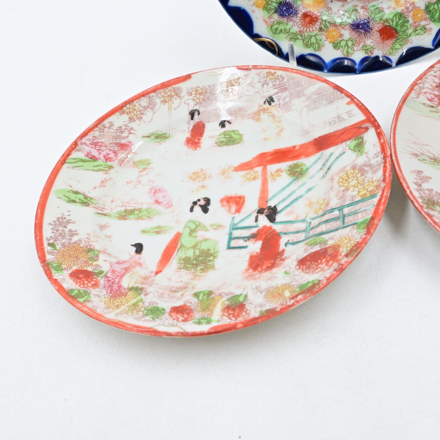 Geisha Girl Kutani ware Hand Painted Vintage Plate Japan Bundle Of 3