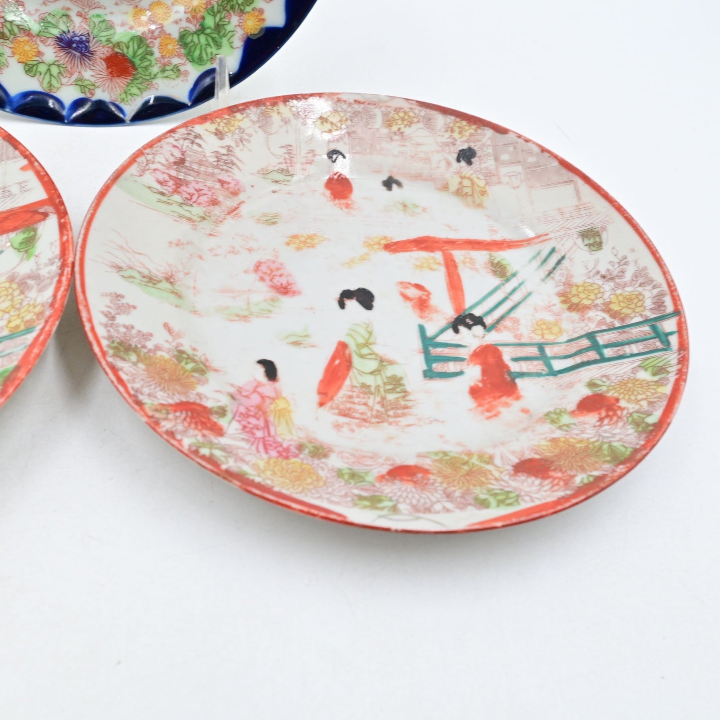 Geisha Girl Kutani ware Hand Painted Vintage Plate Japan Bundle Of 3