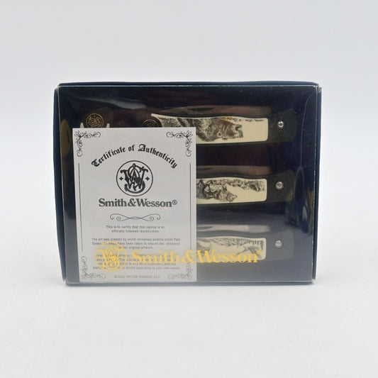 Smith & Wesson Wildlife Scrimshaw Set of 4 In Box W/ COA