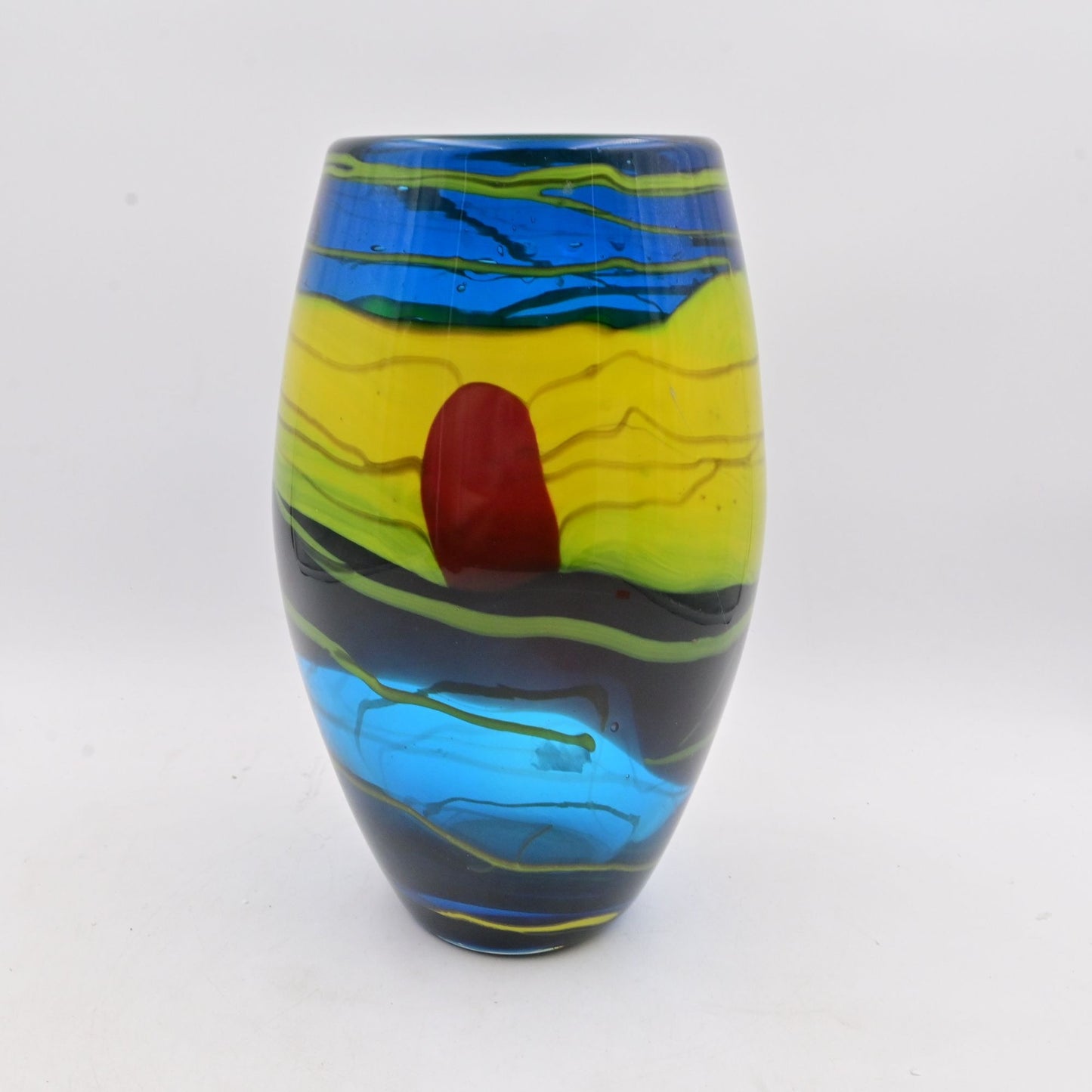 Handblown Glass Vase With Multicolor Swirl Design