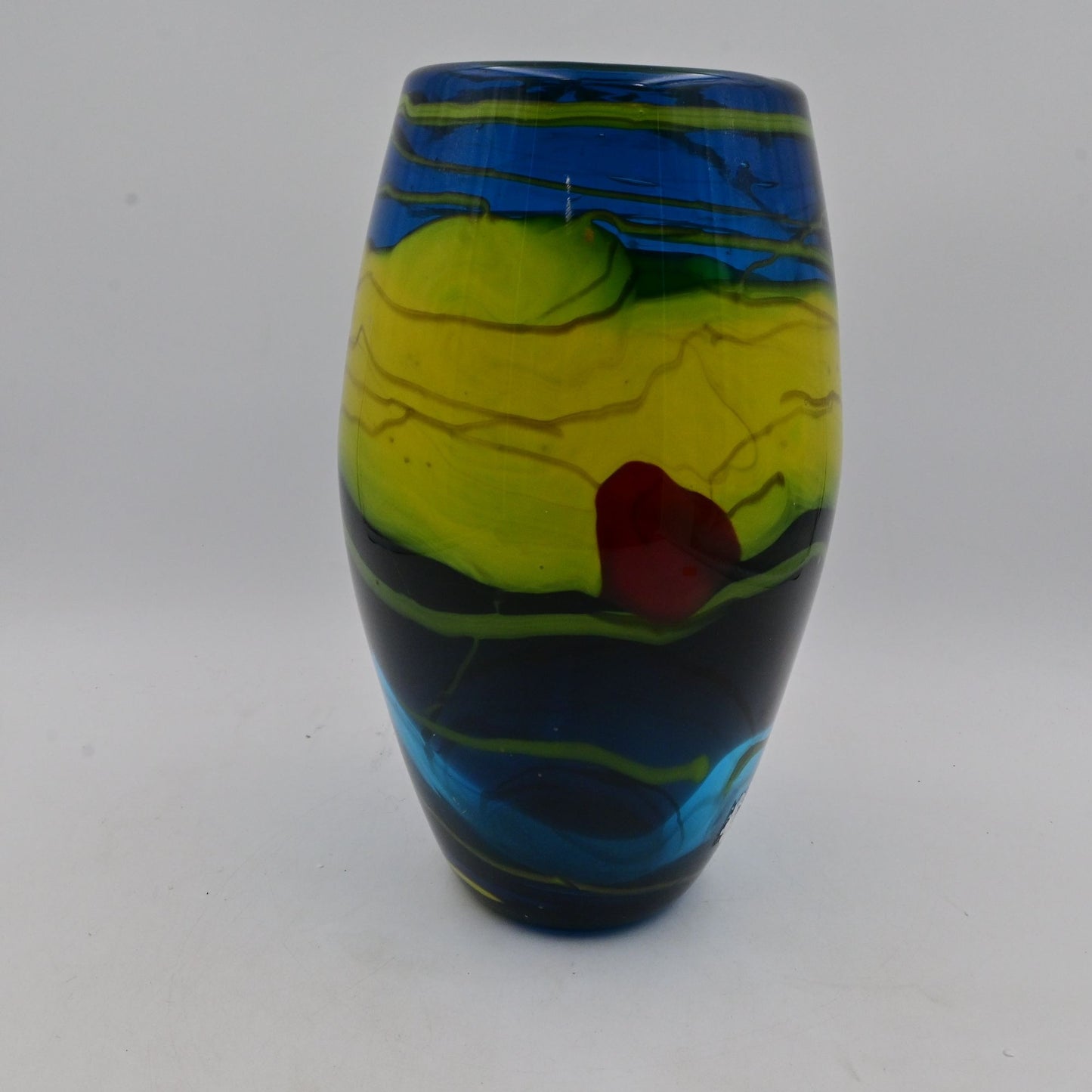 Handblown Glass Vase With Multicolor Swirl Design
