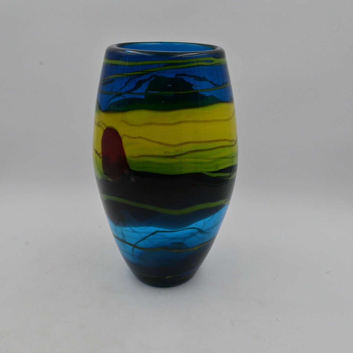 Handblown Glass Vase With Multicolor Swirl Design