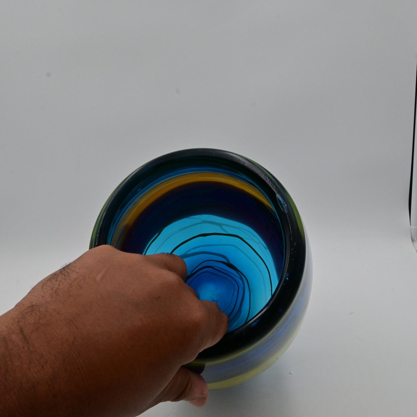Handblown Glass Vase With Multicolor Swirl Design