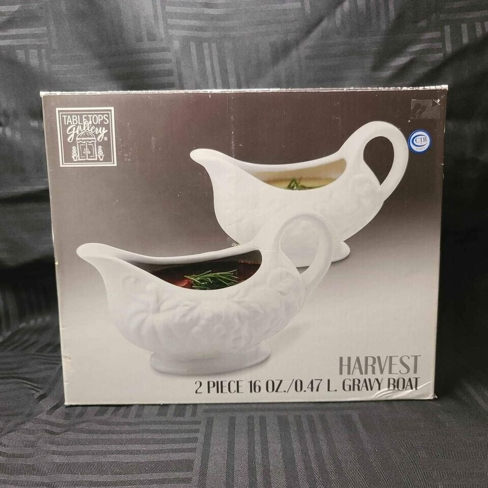 Tabletops Gallery Gravy Boats Set of 2 Harvest 16 Oz White Earthenware Embossed