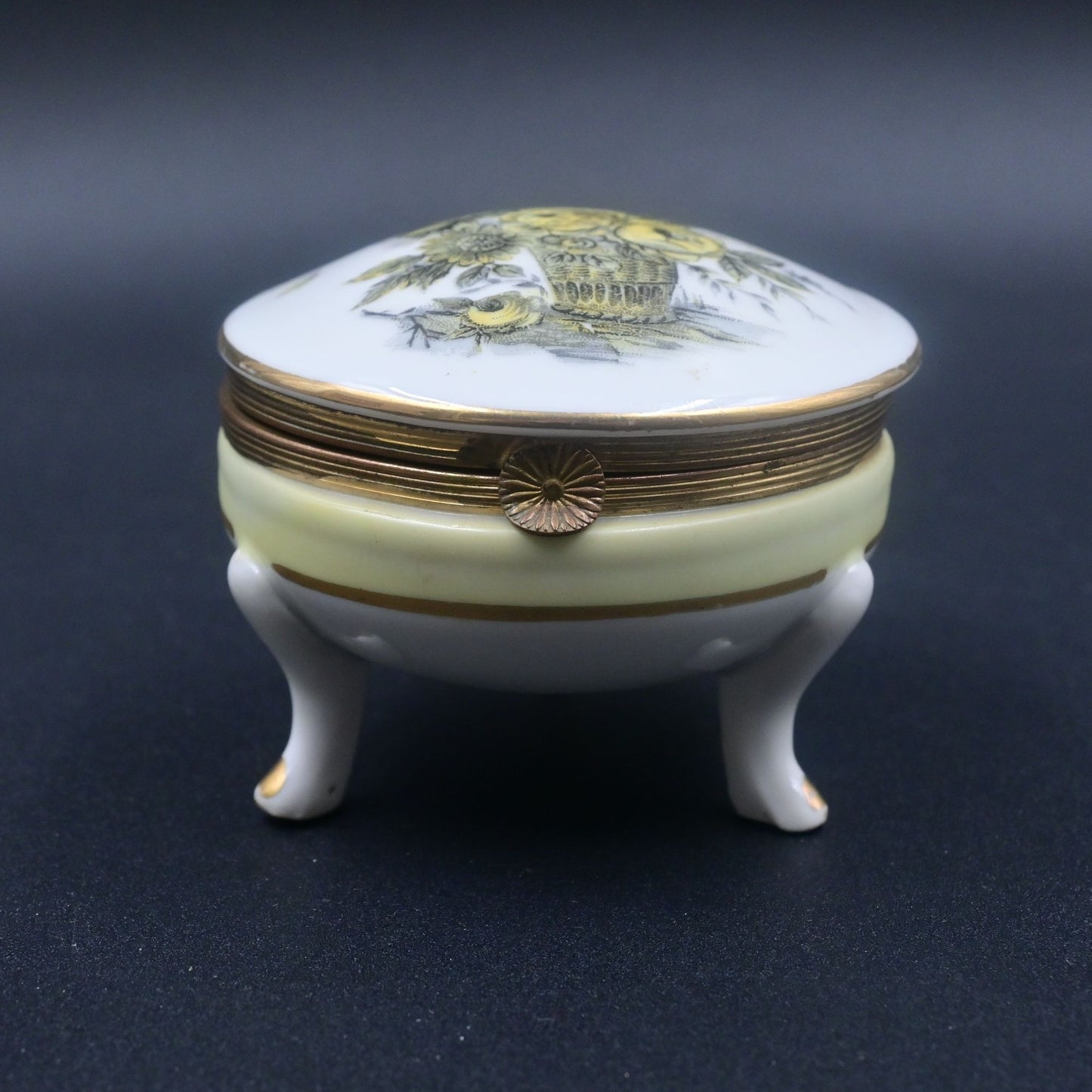 Isco Yellow Sunflower Floral Bouquet Hand painted Vintage Footed Trinket Box