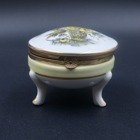 Isco Yellow Sunflower Floral Bouquet Hand painted Vintage Footed Trinket Box