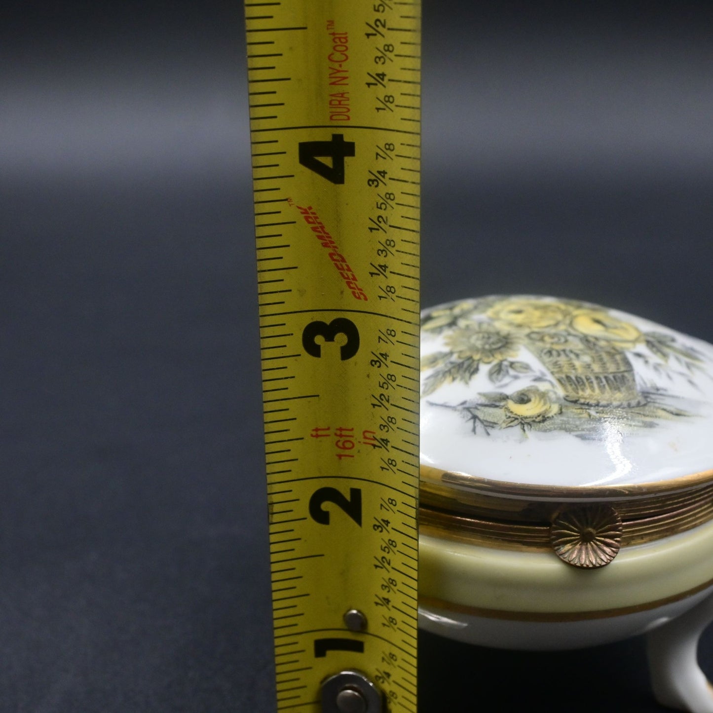 Isco Yellow Sunflower Floral Bouquet Hand painted Vintage Footed Trinket Box