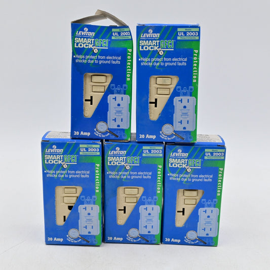 Leviton 20A /20 Amp 125V Smart Lock GFCI Receptacle Ivory Lot Of 5