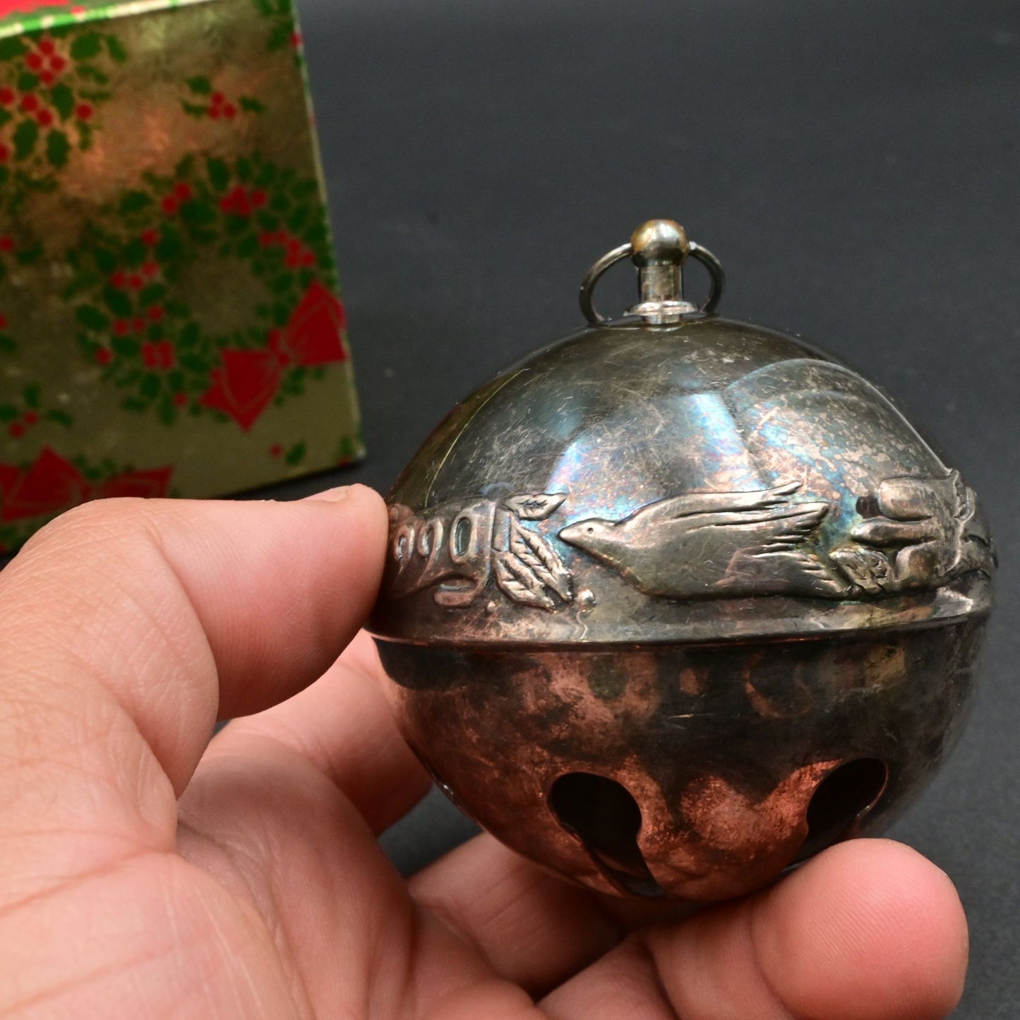 Vintage 1990 Wallace Silver Plated Sleigh Bell Ornament With Box