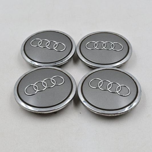 Genuine Audi OEM Grey And Chrome Wheel Center Caps Part 4BO601170A