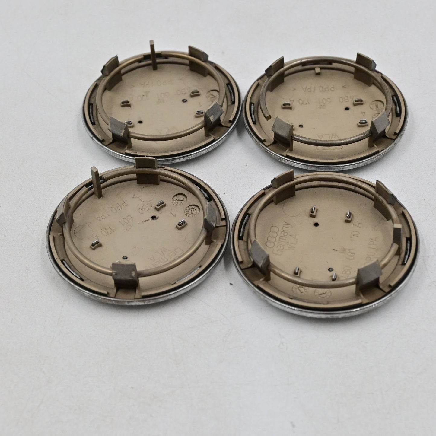 Genuine Audi OEM Grey And Chrome Wheel Center Caps Part 4BO601170A