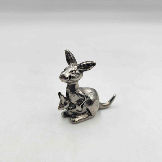 Pewter Kangaroo with Baby Joey Miniature Figurine 1.75" Vintage Marked