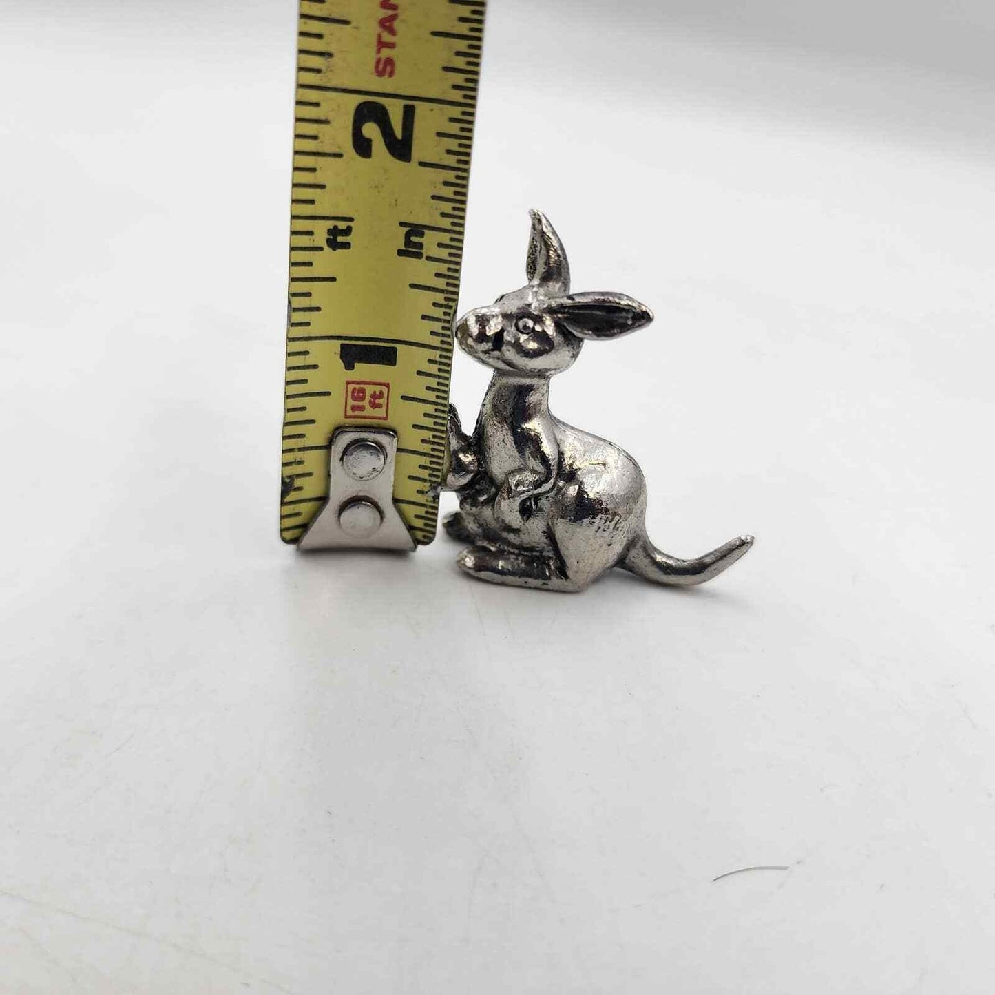 Pewter Kangaroo with Baby Joey Miniature Figurine 1.75" Vintage Marked